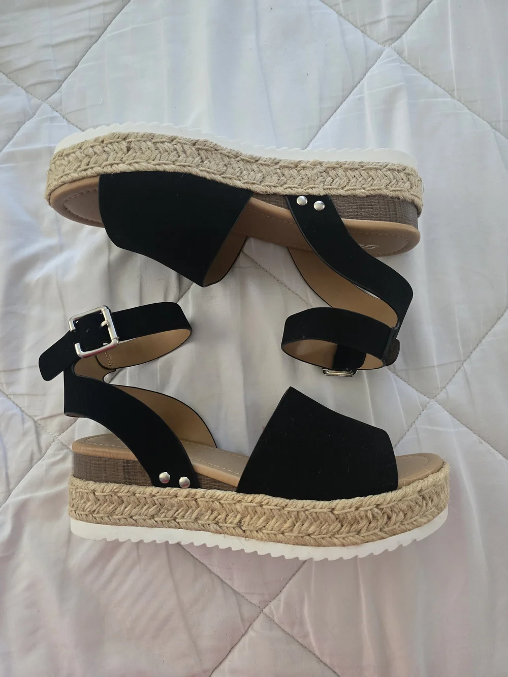 Soda Black Espadrille Platform Ankle-Strap Sandals - Size 8
